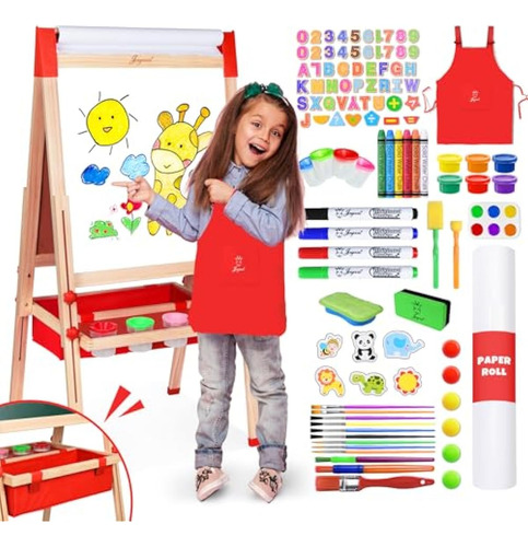 Caballete Para Niños Ajustable Con Marcadores Delantal Rojo