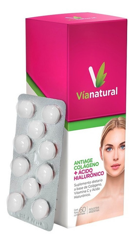 Imagen 1 de 3 de Antiage Colágeno + Acido Hialurónico- Via Natural 60 Comp