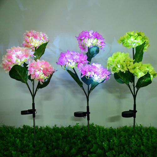 Luces De Flores Solares Led De Hortensias De 3 Cabezales Imp