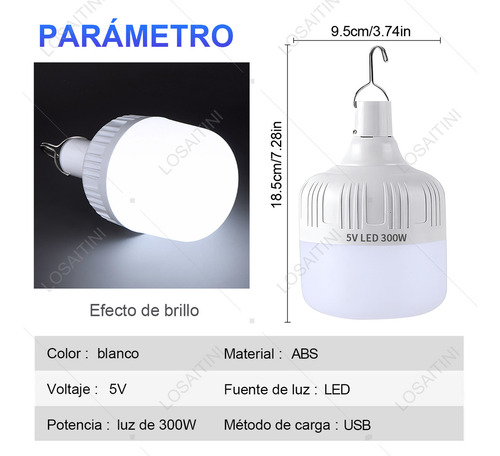 Losaitini 4pzs Portatil Recargable Emergencia Usb Lámpara Foco Led Mantenga Pulsado Para Apagar Duración 5 Horas 5 Modos De Iluminación Capacidad De La Batería 6000 Mah 10000 Lúmenes Tamaño 9,5*18,5cm