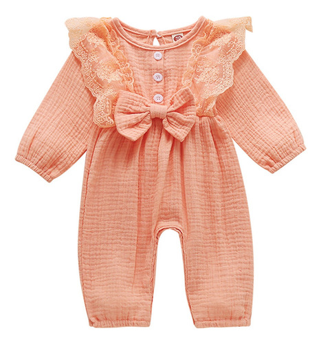 Mono De Bebé Body Niñas Manga Larga Solid Bow Romp [u]