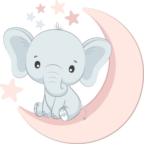 Vinilo Infantil Decorativo Elefante Luna Y Estrellas 60cm