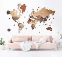 Comprar Mapa Del Mundo Mapamundi 3d En Madera 300 X 150 Cm +banderas