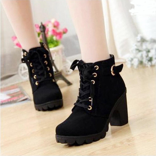A Botas Para Mujer, Retro, Tacón Grueso, Zapatos De Tacón Al