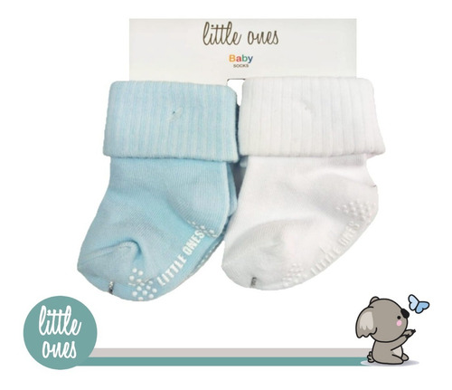 Set Little Ones Medias Lisas Celestes Y Blancas 6 A 12m