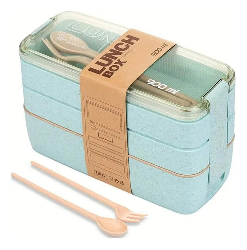 Marmita Lancheira Bento Box Lunch 1200ml Com Talheres Cor Verde