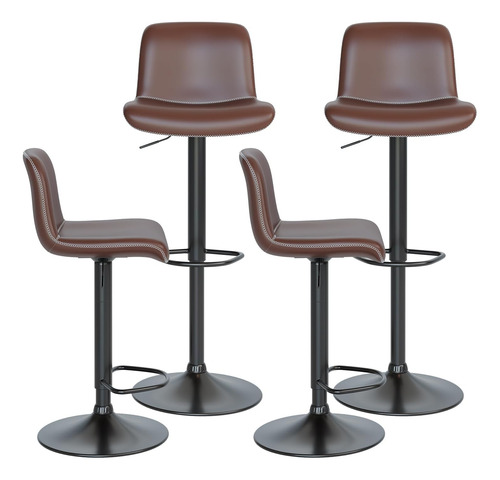 Shininglove Juego De 4 Taburetes De Bar Ajustables De Piel