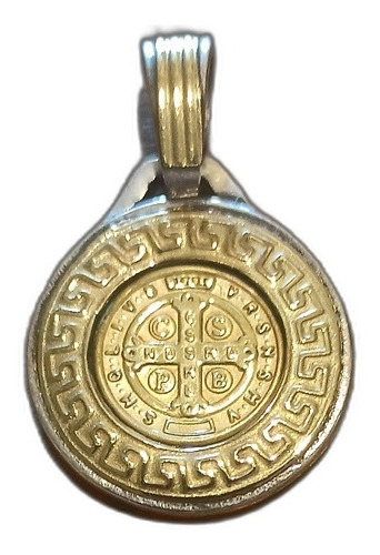 Medalla De San Benito Plata 925 Y Frente De Oro 18k 2 Cm