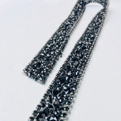 Tiras Termo Adhesivas De Strass Negro X Metro