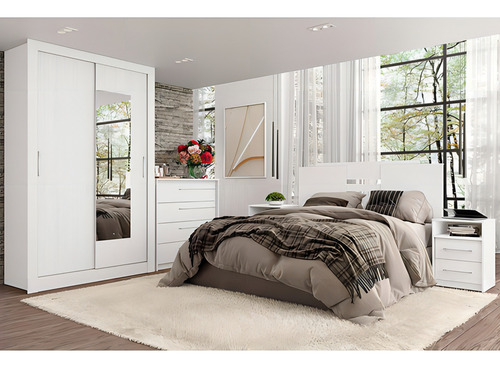 Armario City Glass con 2 puertas correderas y 1 cajón, color blanco