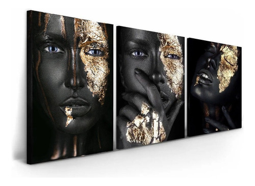 Quadro Grande Para Sala Mulher Negra Maquiagem 80x120 Canvas