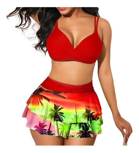 Conjunto De Bikini Femenino Con Estampado Verano Y Volantes