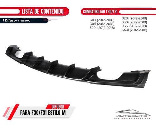 Imagen 9 de 10 de Difusor Facia Trasera Bmw Serie 3 F30 M Performanc 2012-2018