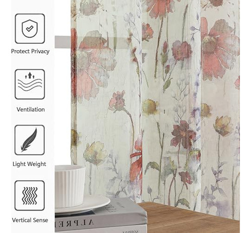 Owenie Crushed Semi Sheer Curtains 72 Pulgadas De Largo 2 P