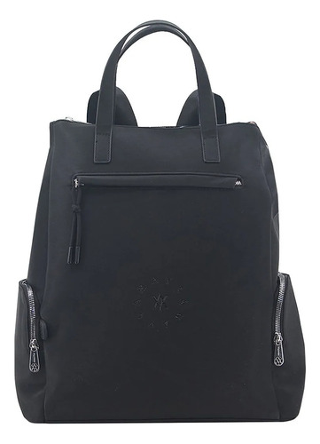 Cartera Mochila Grande Universitaria Con Manijas Amayra Negro Negro Plata Negro
