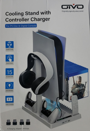 Imagen 7 de 10 de Ps5 Base Y Cargador 2 Joystick +cooler (digital/disco) Oivo