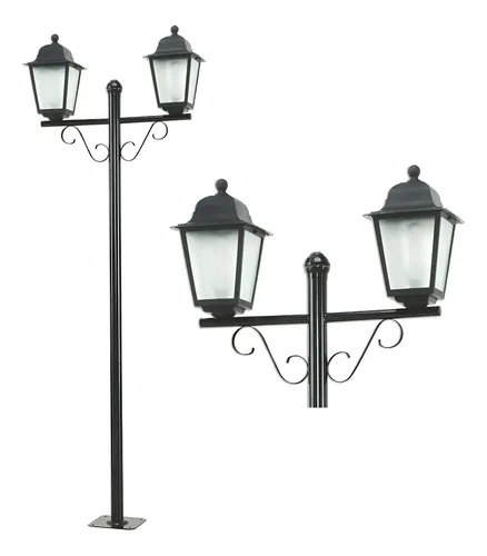 Poste De Jardim Duplo 2 Metros Colonial Vintage Retrô L117 Estrutura Preto