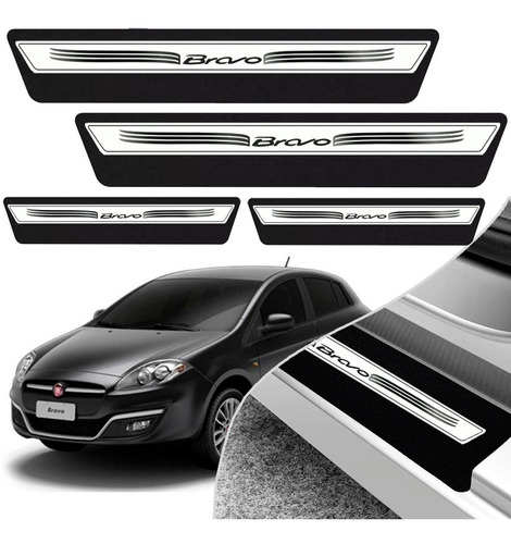 Kit 8 Peças Soleira Adesivo Porta Fiat Bravo 2011 2012 2013