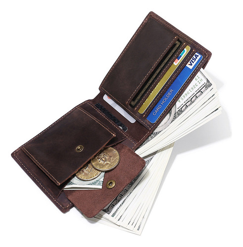 Cartera De Piel Auténtica Para Hombre, Cartera De Uso .