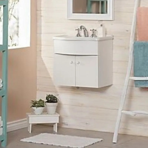 Imagen 2 de 3 de Vanitory Mueble Baño 50 Roma Colgar Con Bacha Acrilica Blanco Blanco
