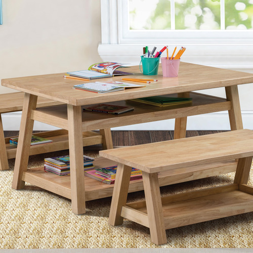 Mesa Rectangular Con Almacenamiento Para Niños Color Natural Color