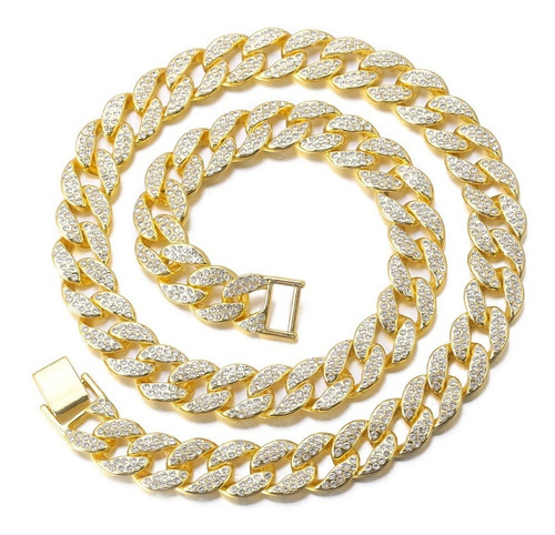 Cadena Cubana Diamantada Oro Zirconia Gargantilla Collar 