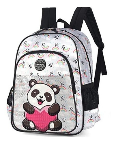 Mochila Infantil Feminina Ursinho Panda Costas Arco-íris G