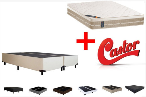 Cama Box Base Queen + Colchão Castor Premium Tecnopedic 158 Cor Corino Bege