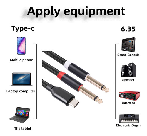 Cable Estéreo De Audio Usb C A Doble De 6,35 Mm C A Doble De