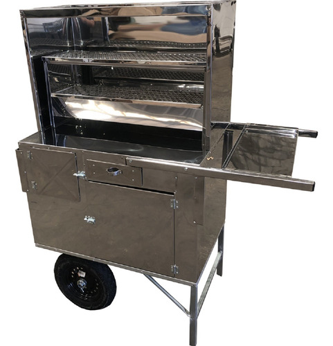 Carrinho Churrasco Inox 80cm Com Caixa Térmica Coifa