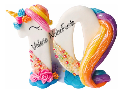 Cake Topper Unicornio Arcoiris Niña Vela  Pasta Francesa