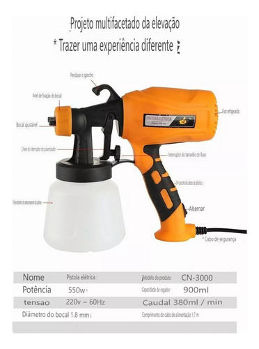 Pistola Pintura Elétrica Compressor Portatil Alta Pressão-g