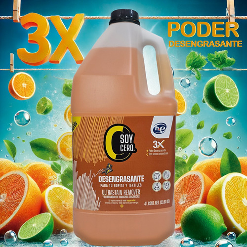 Soy Cero Desengrasante Citrico Para Ropa, Desmanchador 4l
