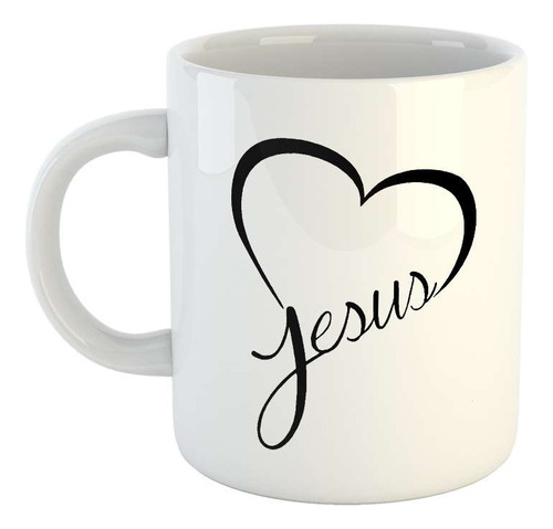 Taza Ceramica Jesús Corazón Inscripción Logo Negro