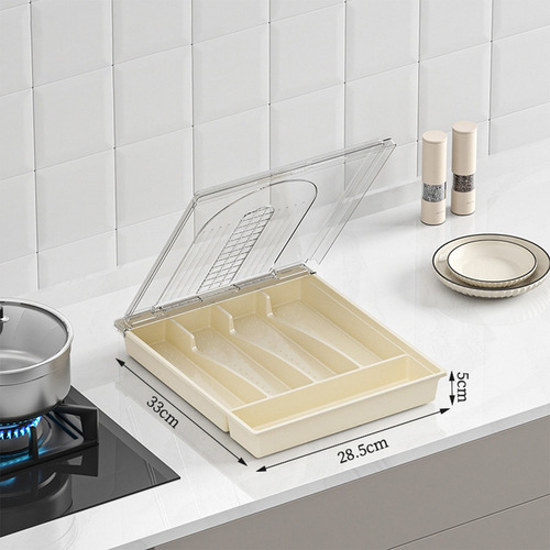 Organizadora Cubiertos 5 Divisiones Con Tapa Blanca
