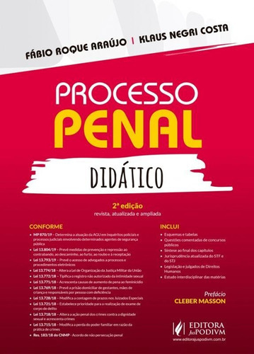 Processo Penal Didatico - Juspodivm 2 Ed, De Fabio Roque Araujo. Editora Editora Juridica Da Bahia Ltda, Capa Mole Em Português