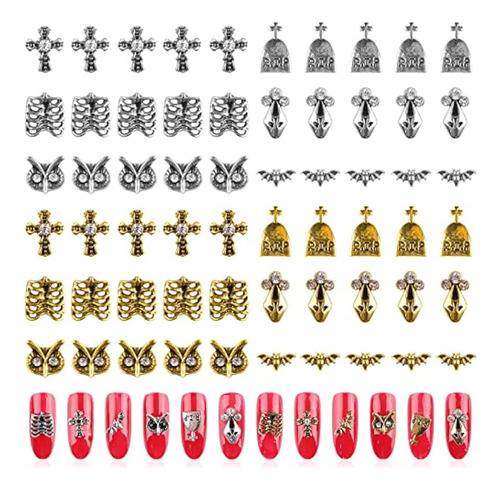 60 Pcs 3d Halloween Nail Art Charms Calavera Con Diamantes D