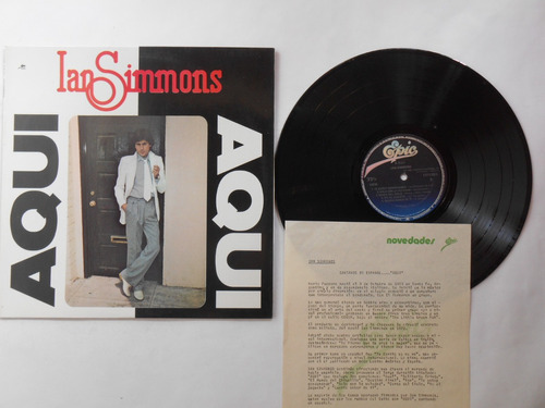 Ian Simmons Aqui Lp Vinilo Nuevo Promocional Colombia 1979