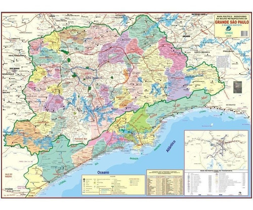 Mapa Grande São Paulo Baixada Santista 120x90cm Gigante