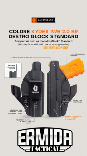 Coldre G22 Gen5 .40 Pm G17 Velado Kydex Lançamento Invictus