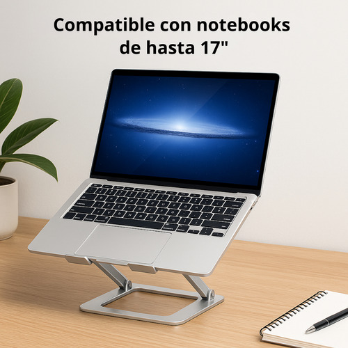 Soporte Elevador Regulable De Notebook De Aluminio Plateado