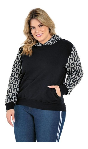 Casaco Blusa Feminina Em Moletinho Com Capuz Plus Size