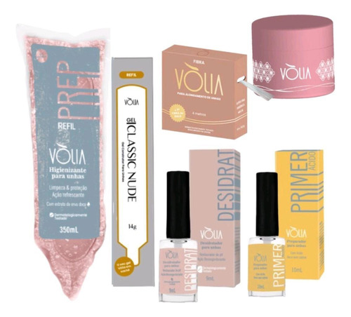 Preparadores Volia + Fibra De Vidro + Refil Gel Nude + Pote