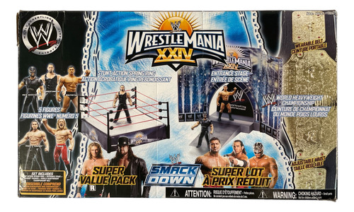 Wrestlemania 24 Stunt Action Ring Set 2009 Con Caja Incomple Negro (Usado)