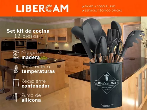 Set utensilios cocina, madera y silicona, 12 piezas