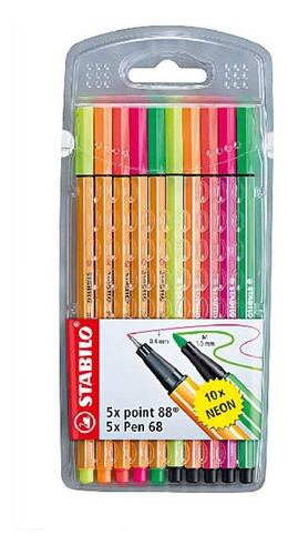 Set 10 Rotuladores, 5 Point 88 + 5 Pen 68, Stabilo Neon