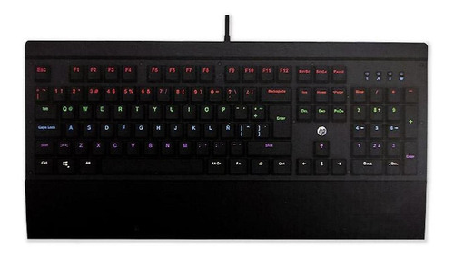 Teclado gamer HP GK500 QWERTY español latinoamérica color negro con luz RGB
