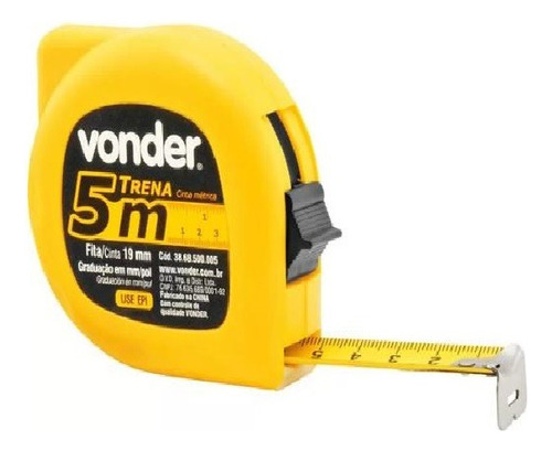 Trena De Aço 5 Metros Com Trava 19mm Fita Medidor Vonder
