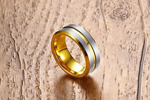 Imagen 5 de 6 de Anillo De Tungsteno, August I Plateado Y Dorado