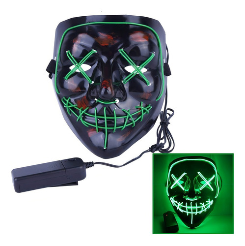Máscara Luz Led La Purga Halloween Fantasma Fiesta De Vestir Color Verde